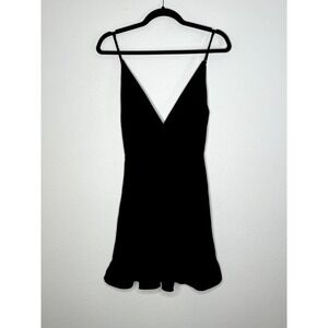 Daisies Mini Dress Women S Black V-Neck Ruffle Hem‎ Adjustable Straps